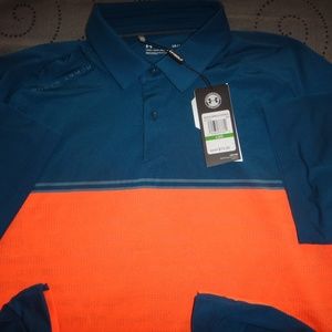 UNDER ARMOUR THREADBORNE GOLF GREEN & ORANGE POLO SHIRT SIZE XL L OR M MEN $75